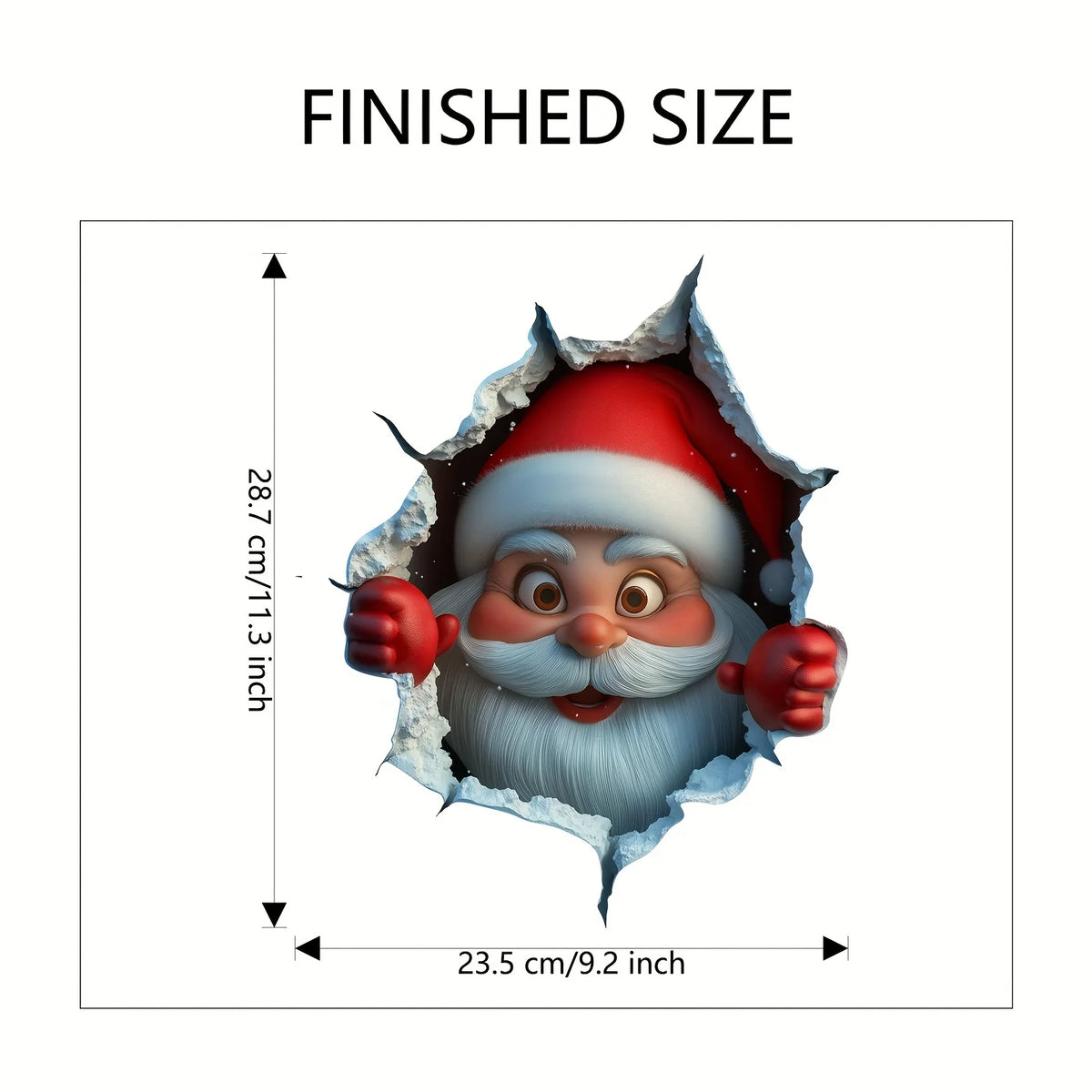 Finished size of a festive Christmas Santa wall decal showing the full dimensions.