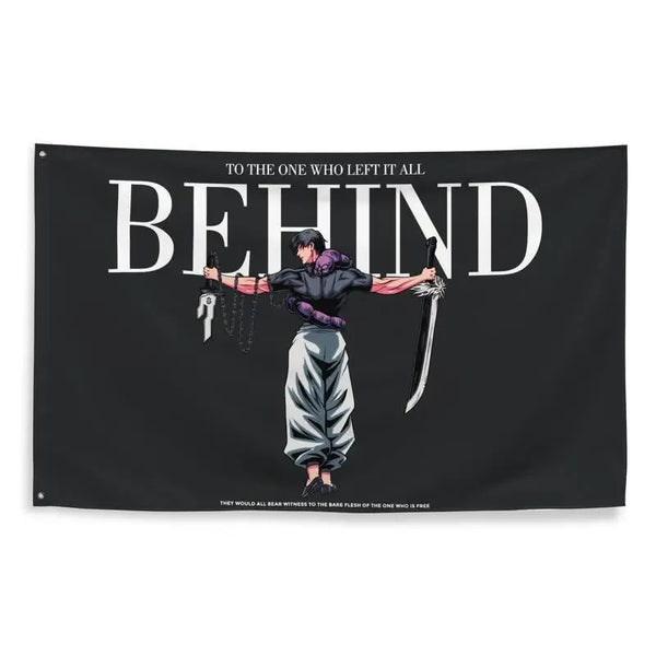 Banner oscuro con silueta de un personaje con espada y el texto 'A quien lo dejó atrás'