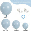 A set of dusty blue latex balloons in various sizes, including 18in x4, 12in x35, 10in x30, and 5in x60, along with accessori