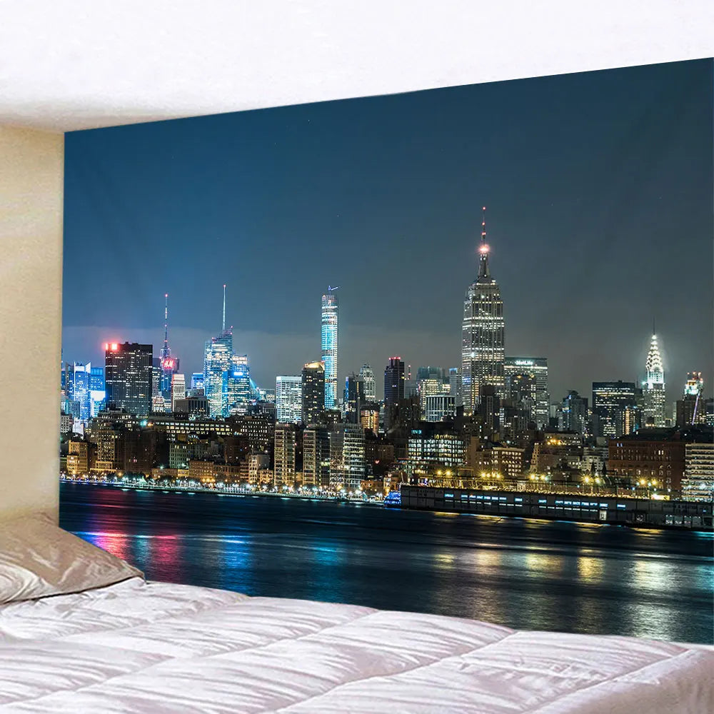 New York City Night View Tapestry Wall Hanging