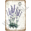 A vintage metal sign featuring a botanical illustration of lavender flowers and accompanying text.