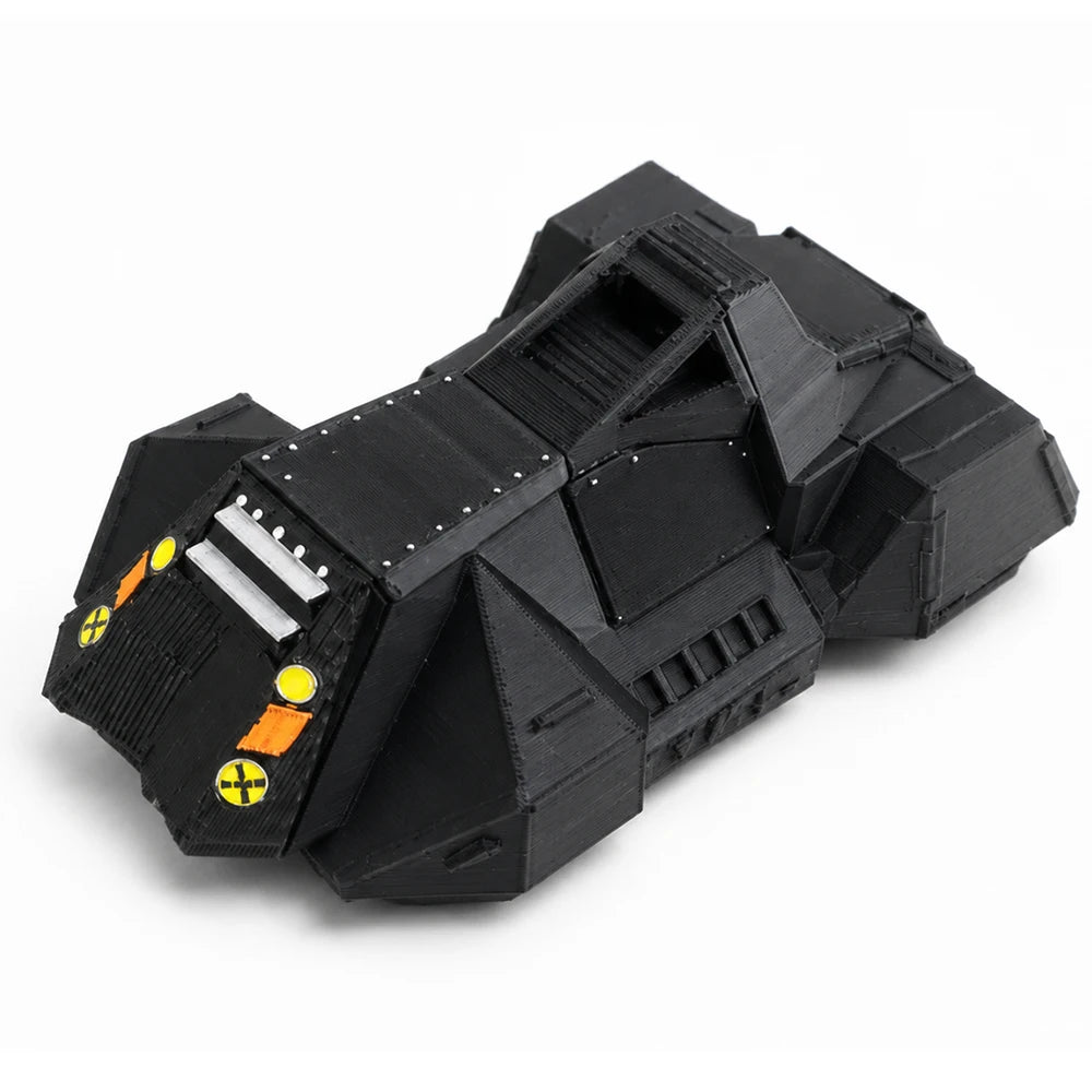 A black armored car model resembling a Storm Chaser Tornado Interceptor.