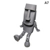 A gray 3D printed Moai statue figurine with movable joints.