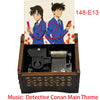 A wooden music box featuring anime characters from Detective Conan, including a main theme tune.