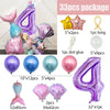 A 33 piece balloon set featuring a large purple number four and various iridescent and metallic balloons for a party decor th