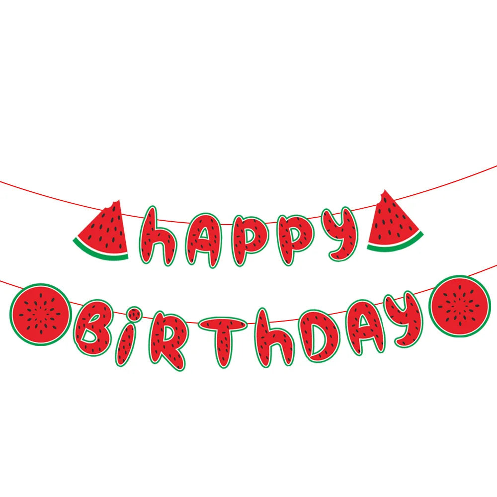 Bannière décorative en découpes en forme de pastèque écrivant Joyeux Anniversaire