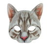 Cara de gato atigrado gris con máscara de mitad y nariz rosa para cosplay o fiesta
