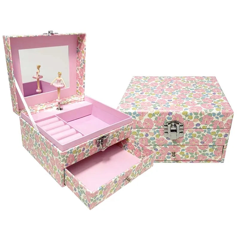 Ballet Jewelry Music Box with Rotating Dancer and Storage Drawer