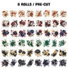 A collection of six pre-cut floral PET sticker rolls for journaling and scrapbooking