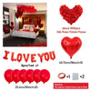 A set of red heart-shaped foil balloons spelling out I LOVE YOU and a single red heart balloon