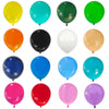 A collection of colorful matte latex balloons in yellow, teal, green, orange, black, white, tan, blue, and pink.
