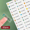 A close-up of a sheet of custom waterproof name stickers featuring various cartoon characters and the name Dorothy for kids' 