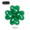 A set of ten bright green heart-shaped foil balloons for party decoration.