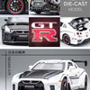 A detailed 1:32 scale diecast model of a Nissan GT-R sports car in white and black, featuring metal die-cast construction.