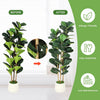 Before and after comparison of a realistic Fiddle Leaf Fig artificial tree with pot showing allergy-friendly, easy assembly, 