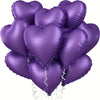 A cluster of ten purple heart-shaped foil balloons for celebrations.