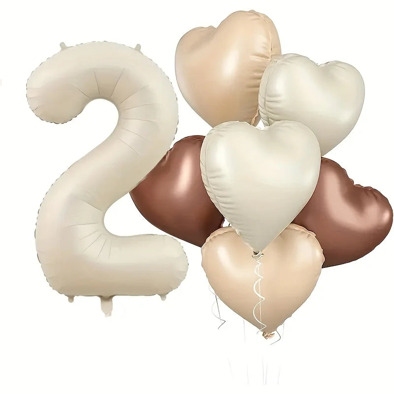 Milky White Heart-Shaped Foil Number Balloons (Set of 7)