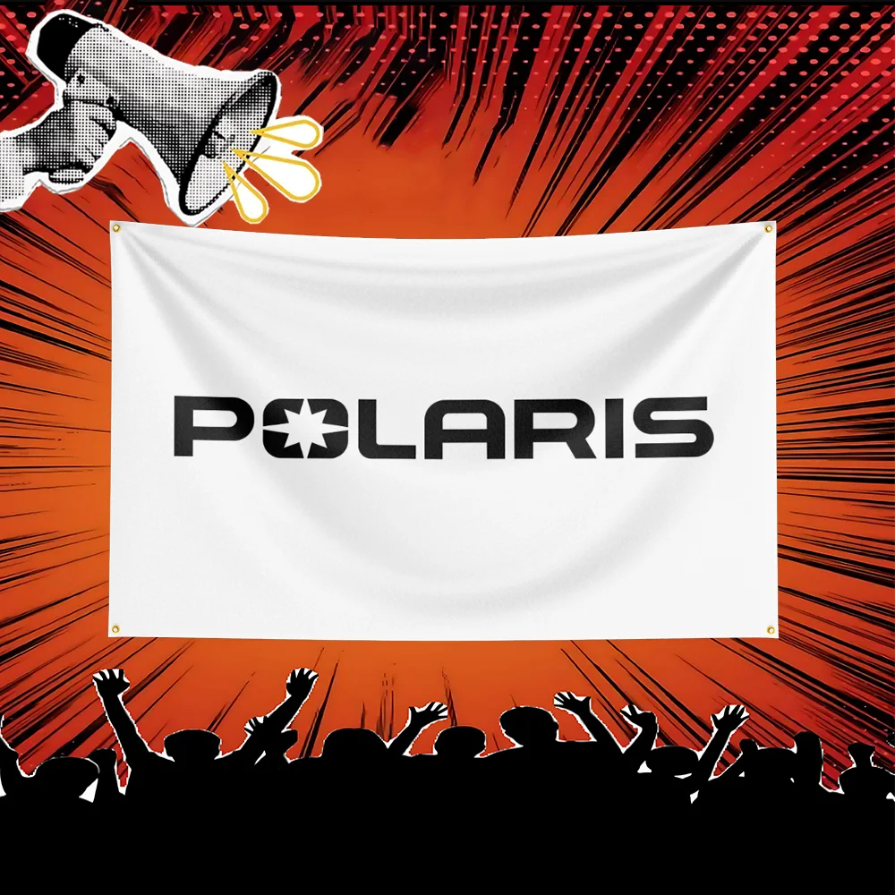 A white banner featuring the Polaris logo is displayed against a background with radiating orange light and a megaphone graph