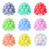 A collection of pastel rainbow latex balloons in various shades including purple, mint green, pink, and yellow.