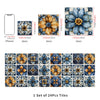 A set of 24 self-adhesive waterproof wall tiles featuring blue and gold floral patterns.