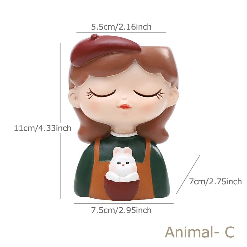 Resin Cartoon Girl Flower Planter