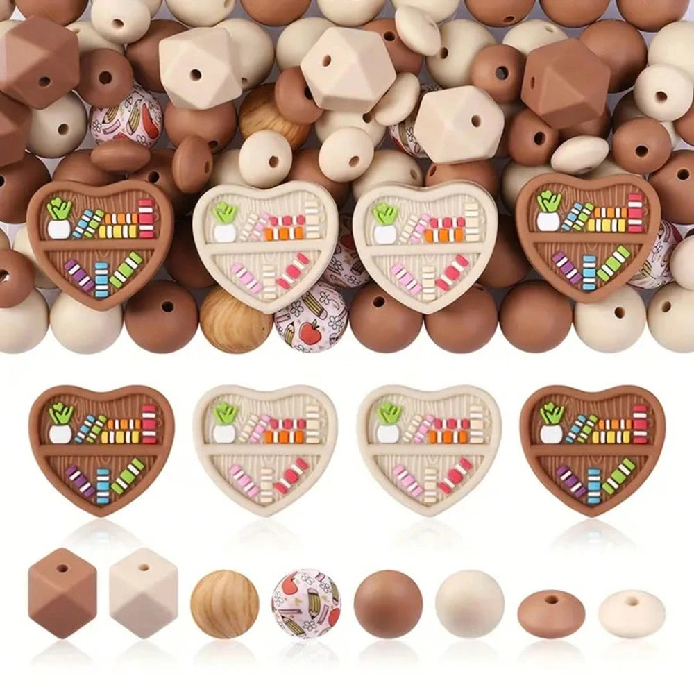 A collection of various colored silicone beads in various shapes and sizes for DIY jewelry and crafts