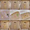 Gold Stainless Steel Crystal Cross Pendant Necklace