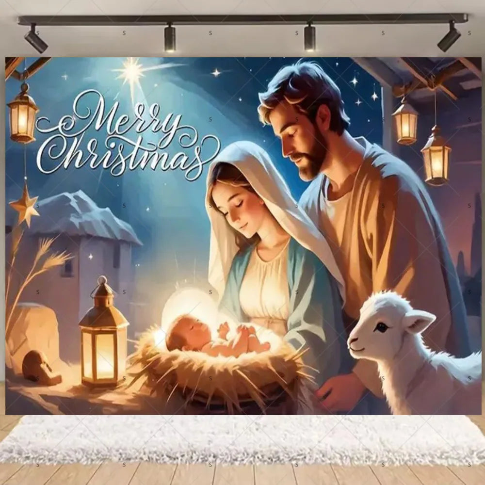 Starry Night Nativity Scene Backdrop for Christmas Celebrations