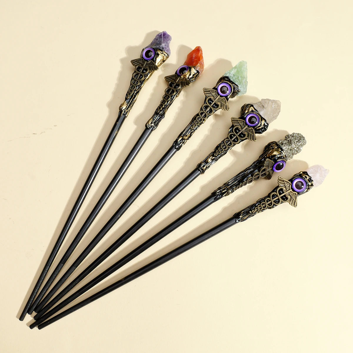 Natural Rose Quartz & Amethyst Evil Eye Crystal Wand