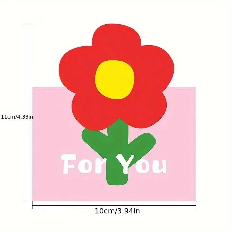 A red flower design on a pink card with the text For You printed in green.