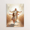 A painting depicting Jesus Christ walking down a path surrounded by tall golden wheat stalks.