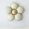 A set of five matte gold foil balloons shaped like flowers, including one central balloon with a gold finish.
