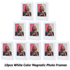 Ten white color magnetic photo frames displaying a woman's portrait