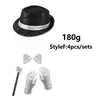 A set of a black sequin disco hat, tie, and silver glitter gloves for kids.