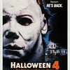 Poster for Halloween 4 featuring a close-up of Michael Myers' mask.