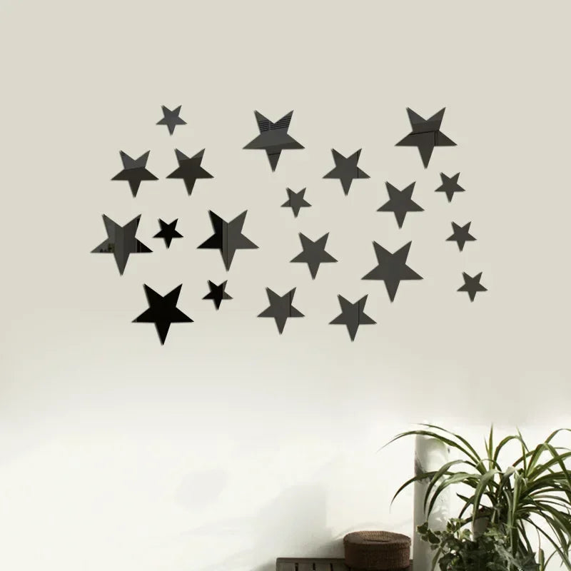 20-Piece Acrylic Moon & Star Wall Decals with 3D Mirror Finish