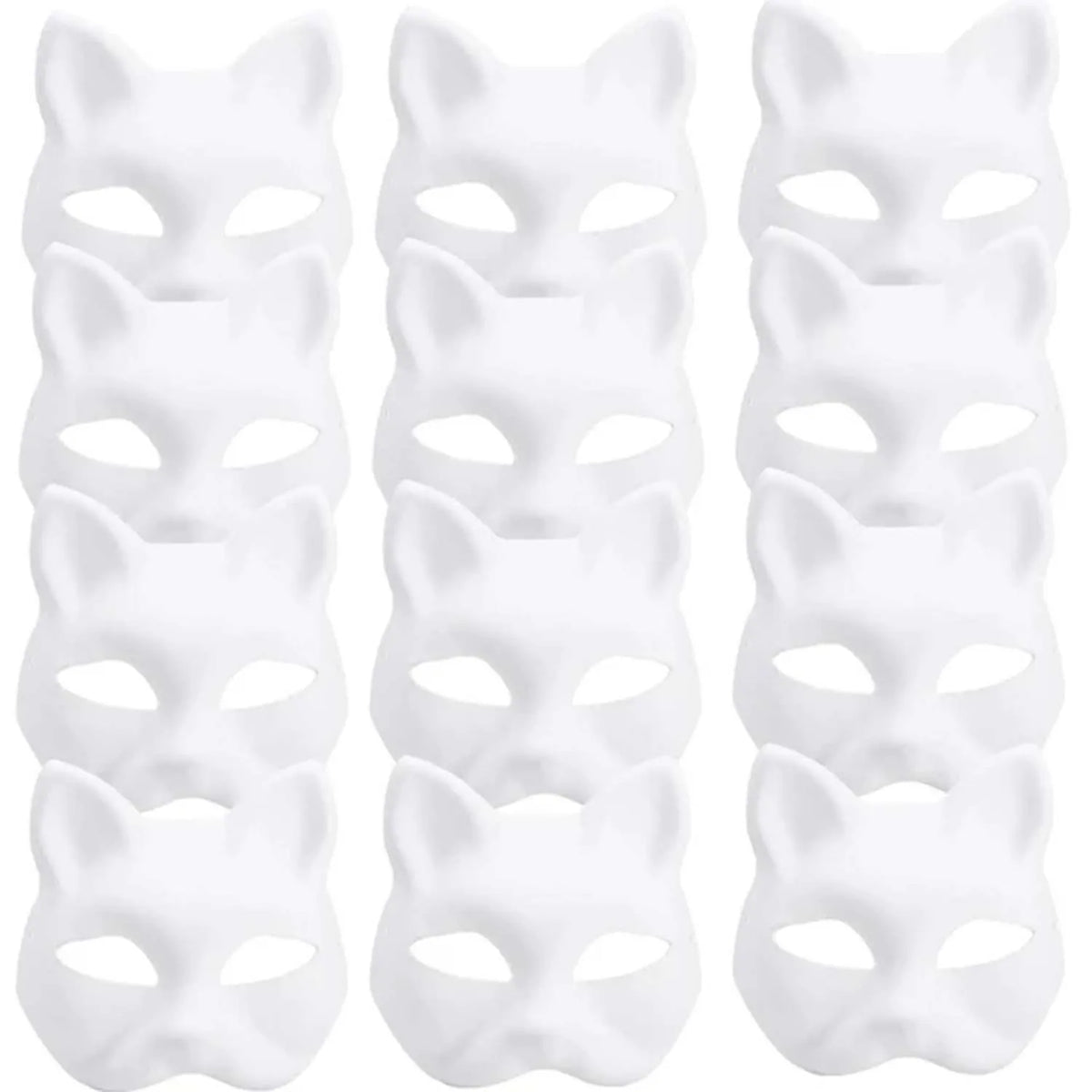 A set of blank white cat half masks for DIY decoration and cosplay