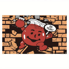 A cartoon character with a red body and white hat is shown in a distressed brick background, exclaiming OH YEAH!