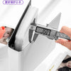 A close-up of a white ring binder with an upgraded shell, showing a hand using a measuring tool to demonstrate the thickness.