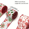 Rolls of red and green candy cane burlap ribbon with wired edges for Christmas crafting