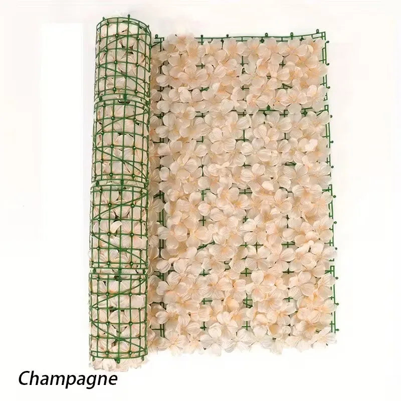 A roll of artificial cherry blossom privacy fence screen material.