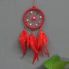 Red handmade boho feather dream catcher wall decor with colorful beads and tassels