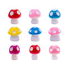 A set of six resin mini mushroom figurines in various colors including red, pink, blue, and yellow.