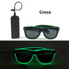 Green light up EL wire party glasses shown in a pair and a standalone device.