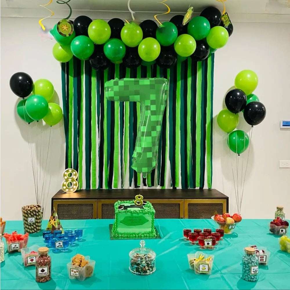 Giant Green Pixel Number Foil Balloon for Birthday Parties