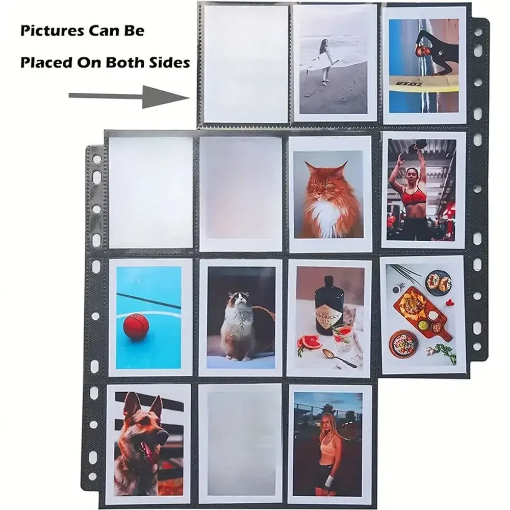 A set of acid-free trading card refill pages for 3-ring binders showing various animal and human portraits.