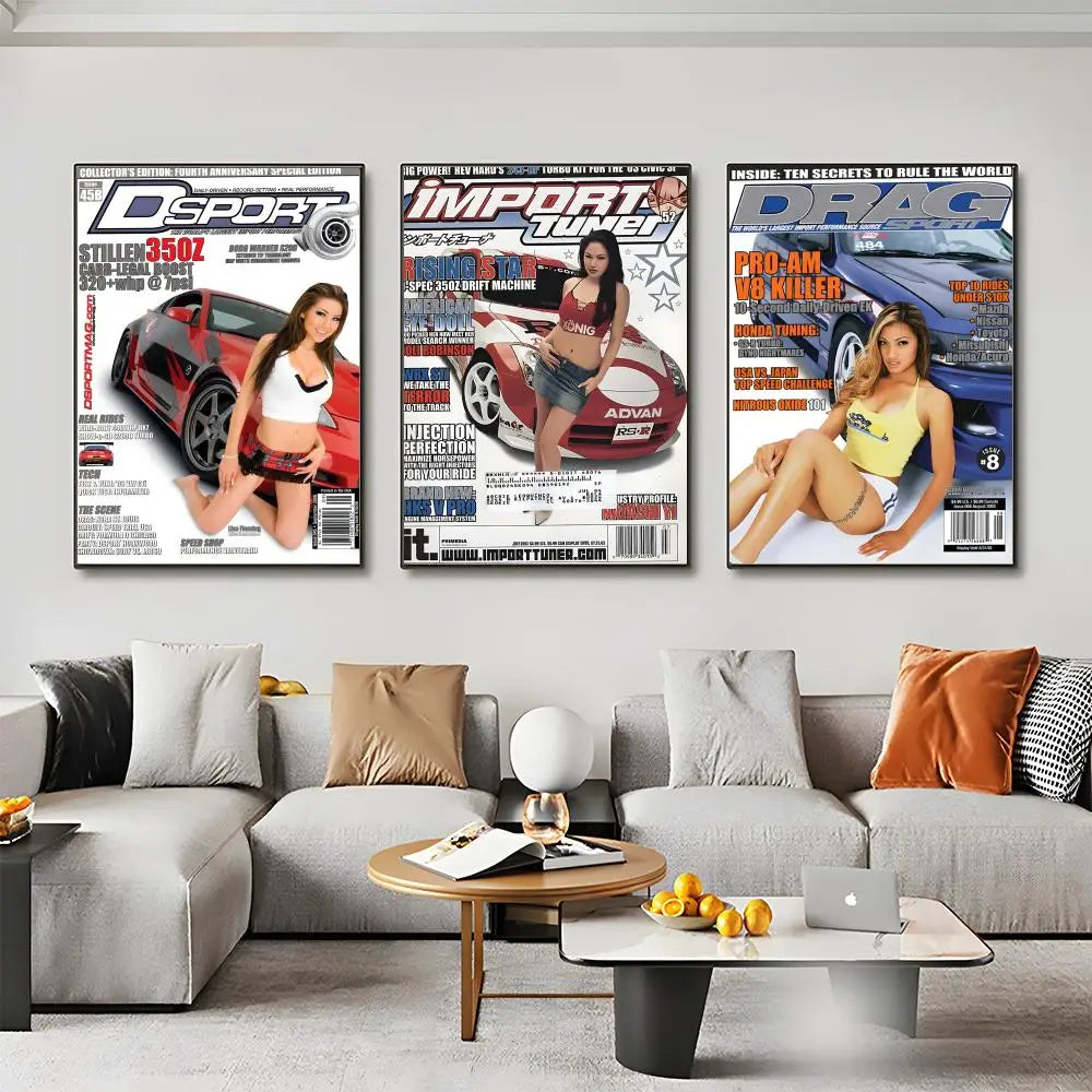 A set of three canvas posters featuring vintage JDM racing cars and automotive themes.