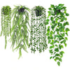 A set of four realistic hanging artificial ivy vines in various shades of green for indoor and outdoor decor.