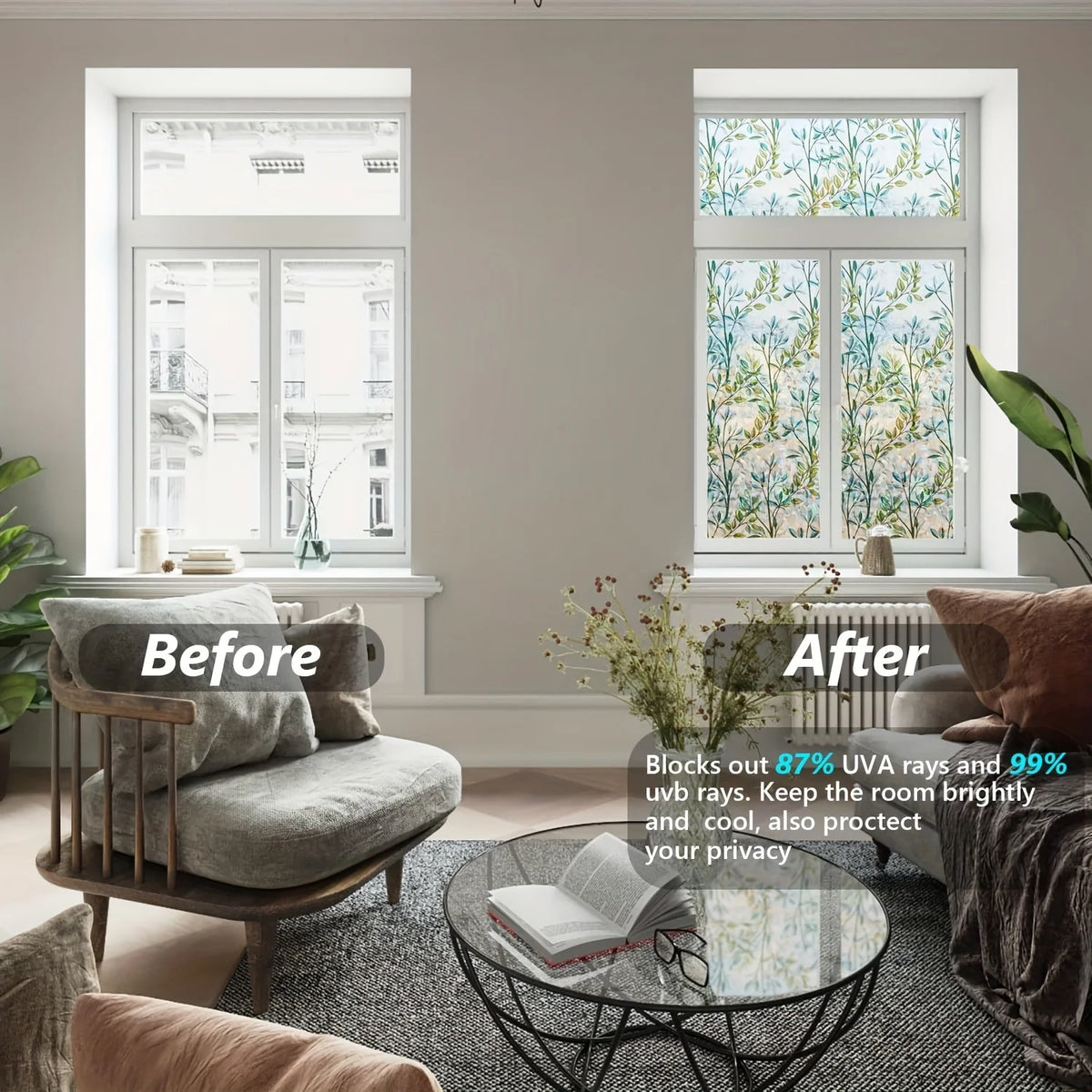 3D Stained Glass Privacy Window Film – Static Cling, Removable, UV & Heat Control