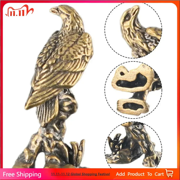 Vintage brass eagle statue miniature desk sculpture with detailed feathers